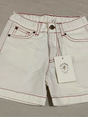 White Denim Baby Jean Shorts with Red Contrast Stitching NWT